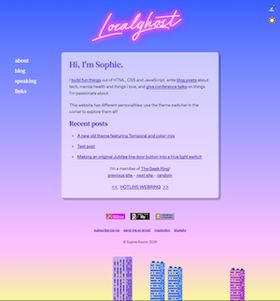 A screenshot of the sunrise version of this layout, with pixel art skyscrapers at the bottom. The background is a blue to pink to light orange gradient