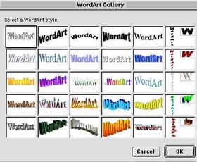 MS WordArt selection gallery