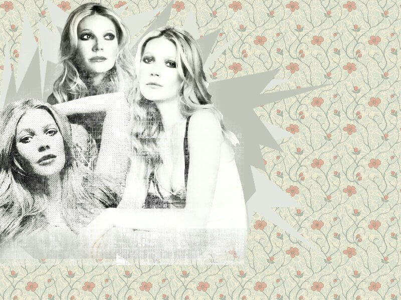 The header image from an old layout of mine featuring three cutouts of Gwyneth Paltrow, all greyscale with grungy textures on top, and a light green flowery pixel art background.