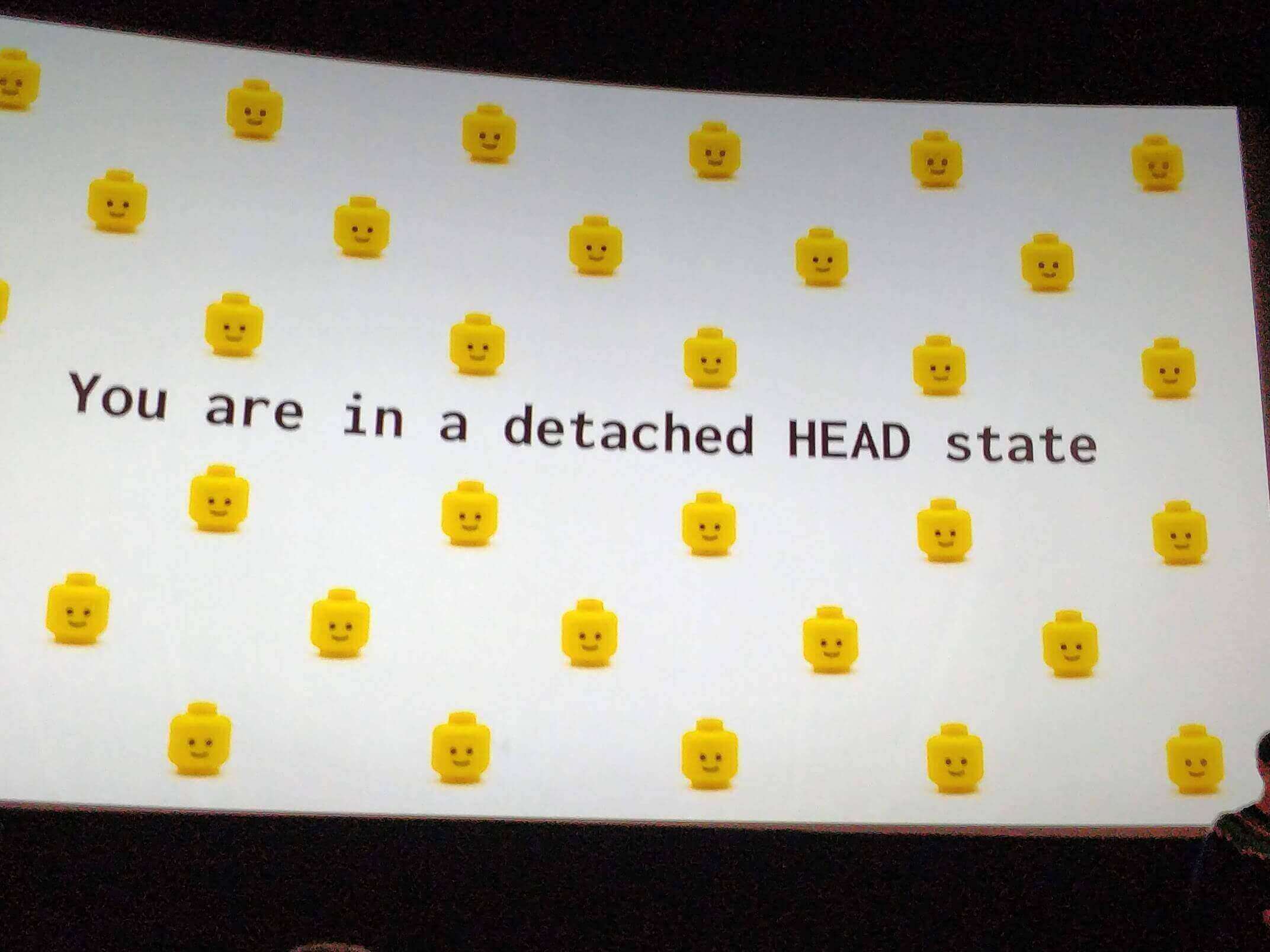 Picture of LEGO heads that says 'you are in a detached HEAD state'