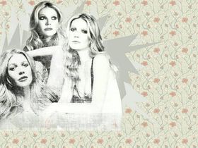 The header image from an old layout of mine featuring three cutouts of Gwyneth Paltrow, all greyscale with grungy textures on top, and a light green flowery pixel art background.